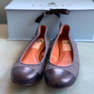 Denim-Effect Canvas & Leather Cap-Toe Ballet Flats